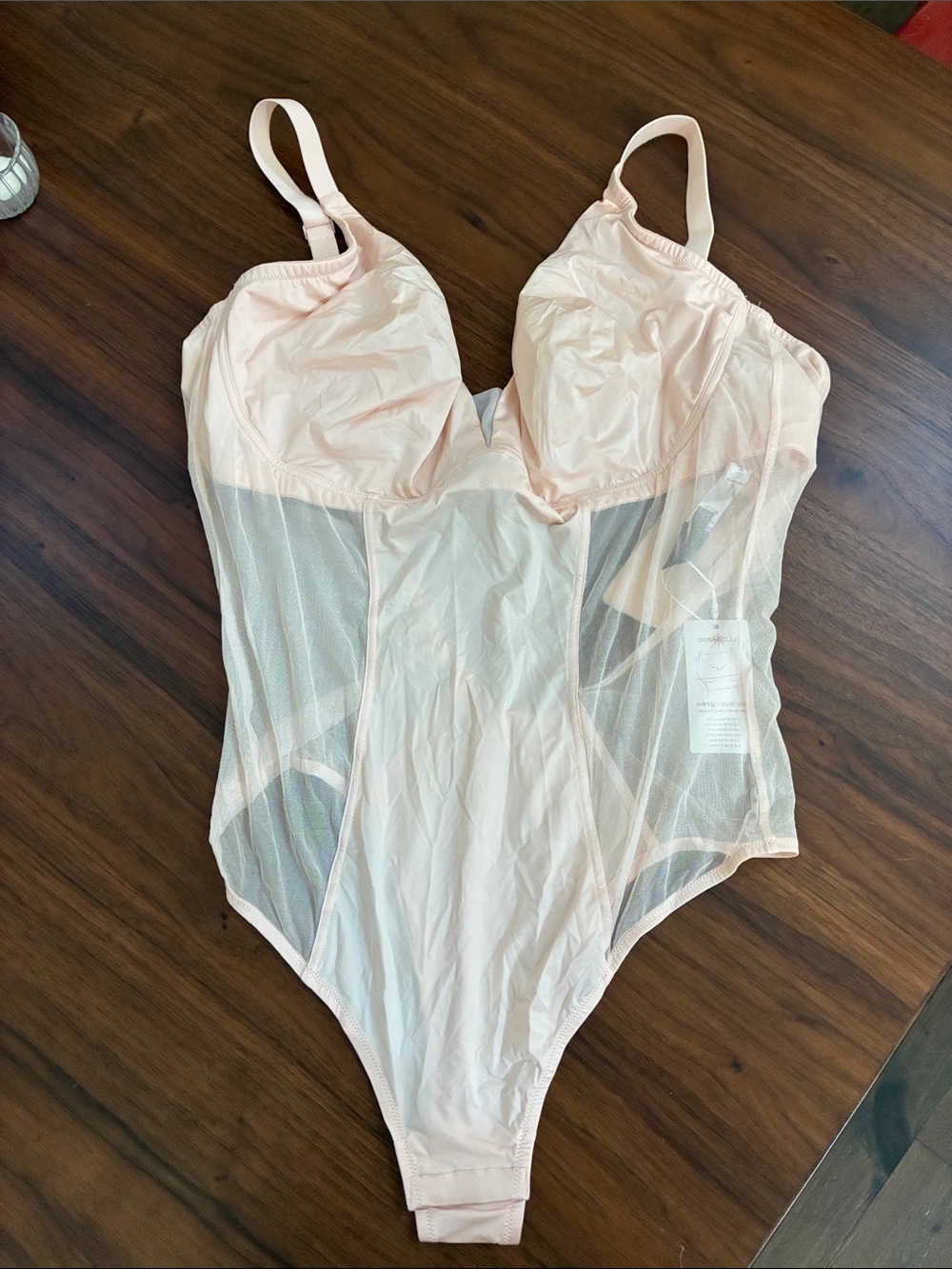 Cosabella NEW. Pale Pink Sheer Mesh Bodysuit with Soft Cups. L